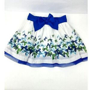 Disney Girls Blue/Green Bow Print Skort with Large Front Bow and Mesh Trim Sz 5